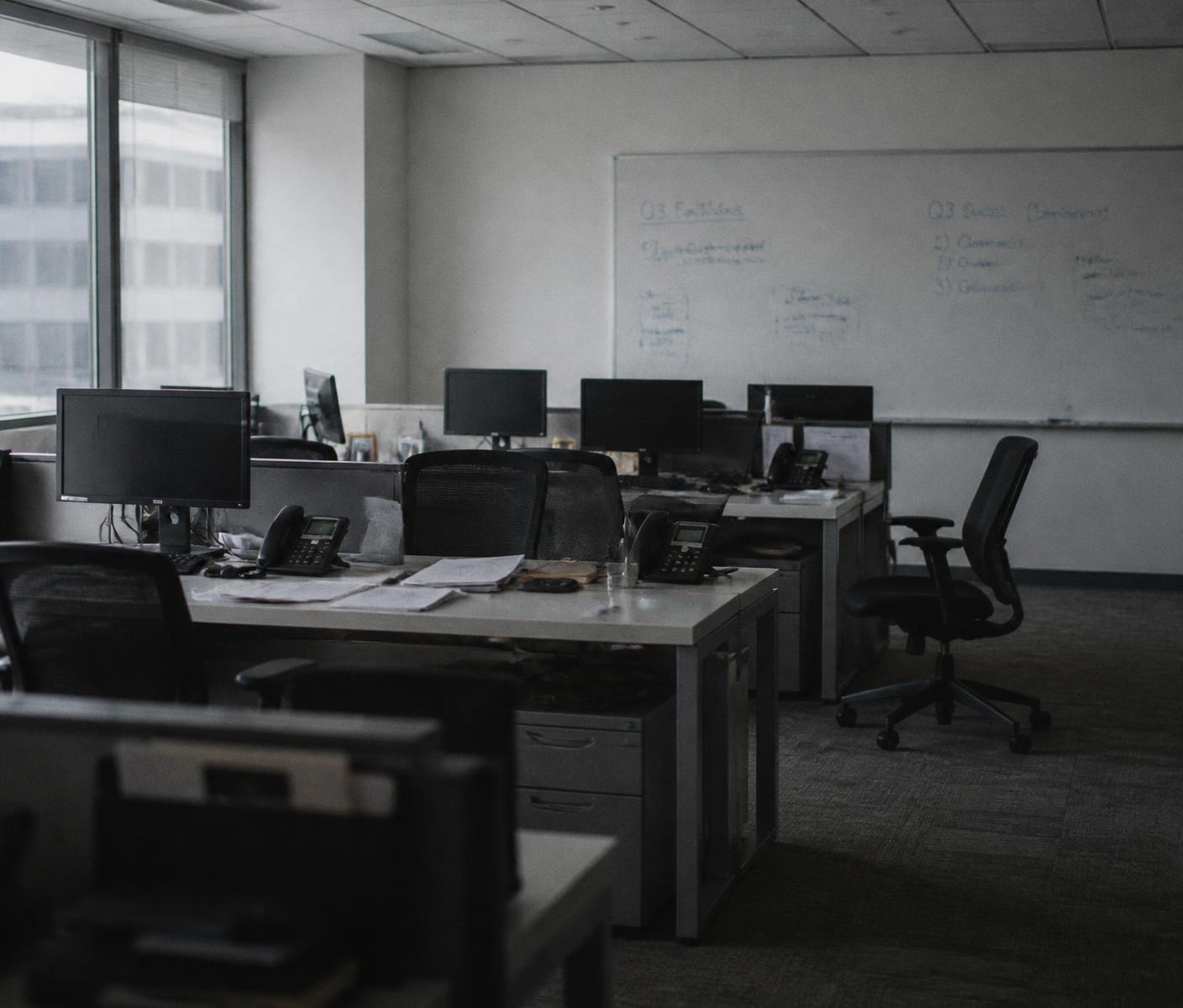An empty sales bullpen at the end of the day
